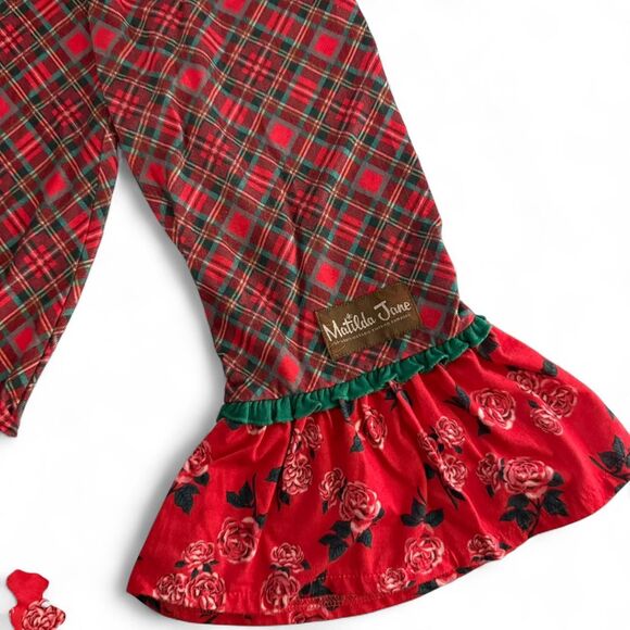 Matilda Jane Long Winter's Nap girls' red plaid ruffle pajama set, size 4t - Picture 3 of 6